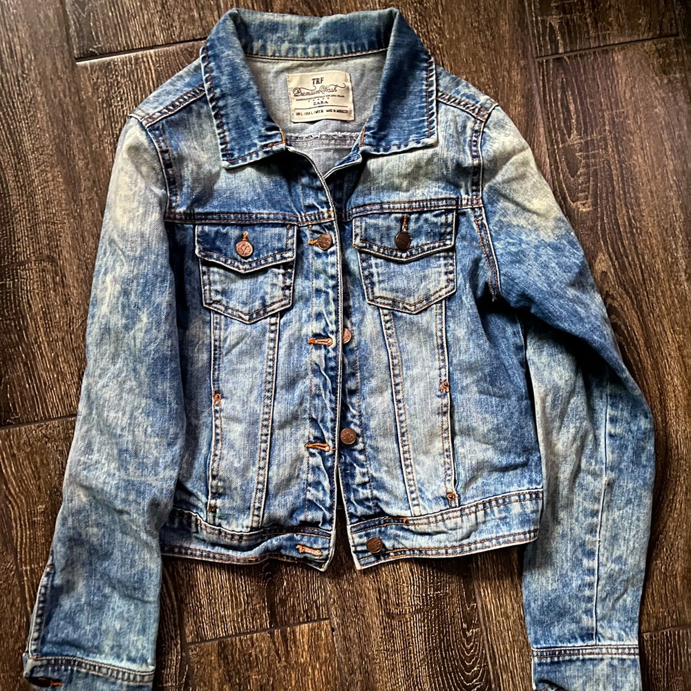 TRF Premuim Wash Zara bleached cropped denim jacket